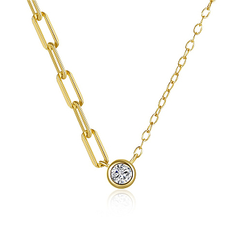 925 Sterling Silver Round Zircon Necklace, Cable Chains