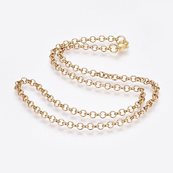 304 Stainless Steel Rolo Chain Necklaces, with 304 Stainless Steel Beads and Clasps, Golden, 17.2 inch(43.8cm), 4mm