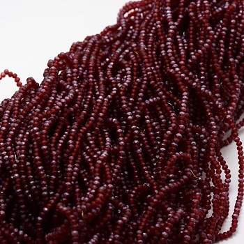 Half Rainbow Plated Faceted Rondelle Glass Bead Strands, Frosted, Dark Red, 2.8~3x2mm, Hole: 0.8mm, about 200pcs/strand, 15.1 inch