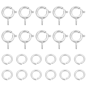 Elite 20Pcs 925 Sterling Silver Spring Ring Clasps, with 20Pcs Open Jump Rings, Silver, Spring Ring Clasps: 7x5x1mm, Hole: 1.5mm
