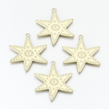 Rack Plating Alloy Pendants, Cadmium Free & Nickel Free & Lead Free, Starfish Shape, Light Gold, 34.5x32x1.5mm, Hole: 2mm