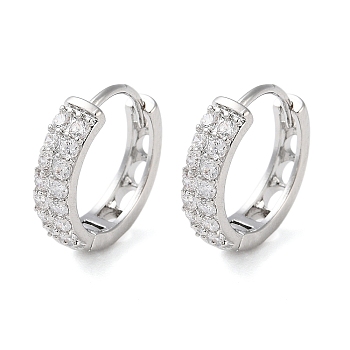 Brass Micro Pave Clear Cubic Zirconia Hoop Earrings, Platinum, 13x13x3.5mm