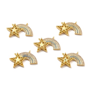 Rack Plating Brass Micro Pave Colorful Cubic Zirconia Pendants, Cadmium Free & Lead Free & Nickle Free, Rainbow and Star, Real 18K Gold Plated, 14.5x24x3mm, Hole: 1mm