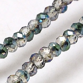 Electroplate Glass Beads Strands, Half Rainbow Plated, Faceted, Rondelle, Light Grey, 2.5x2mm, Hole: 1mm, about 160~165pcs/strand, 15.35 inch~15.75 inch(39~40cm)