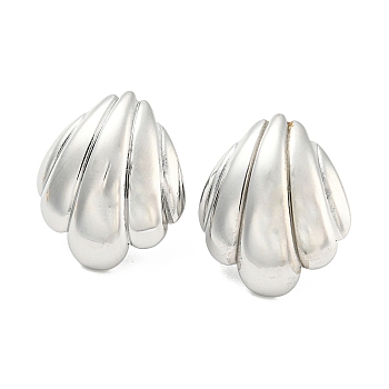 304 Stainless Steel Stud Earring for Women, Shell Shape, Stainless Steel Color, 20x17mm
