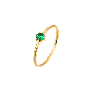 Diamond Cubic Zirconia Finger Ring, Golden Stainless Steel Ring, Green, Diamond: 4.7mm