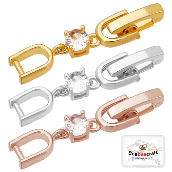 6Pcs 3 Colors Brass Extender Chain, with Cubic Zirconia, Necklace & Bracelet Extender Accessories, Mixed Color, 35x6mm, 2Pcs/color