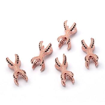 Rack Plating Brass Cubic Zirconia Beads, Long-Lasting Plated, Claw, Rose Gold, 22x13x7.5mm, Hole: 2mm