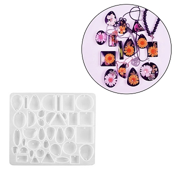 DIY Geometric Shape Pendant Silicone Molds, Resin Casting Molds, for UV Resin, Epoxy Resin Jewelry Making, White, 235x215x9mm, Hole: 2mm, Inner Diameter: 20~49x9~49mm