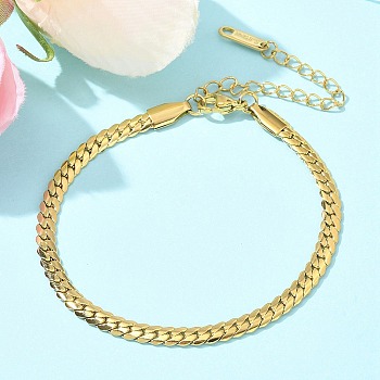 304 Stainless Steel Snake Chain Bracelets for Women, Real 18K Gold Plated, 6-3/4x1/8 inch(17.2x0.4cm)