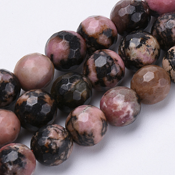 Natural Rhodonite Beads Strands, Faceted, Round, 8mm, Hole: 1.2mm, about 45pcs/strand, 15.3 inch