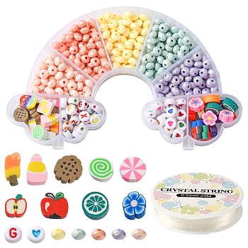DIY Fruit Bracelet Making Kit, Including Acrylic Rondelle & Letter Beads, Polymer Clay Cabochons & Disc Beads, Elastic Thread, Mixed Color, 499Pcs/set