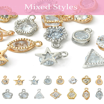 15pcs 15 Styles Alloy Charms, with Cubic Zirconia, Mixed Color, 10~15x7~10x5~6mm, Hole: 1~2mm, 1pc/style