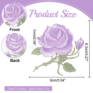 Hobbiesay 9pcs 9 couleurs tissu de broderie informatisé en forme de rose à coudre/repasser sur les patchs(PATC-HY0001-13)-2
