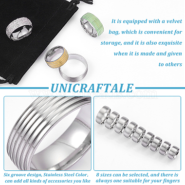 Unicraftale 18 Stück 9 Größe 201 Edelstahl gerillte Fingerringfassungen(STAS-UN0049-59)-5