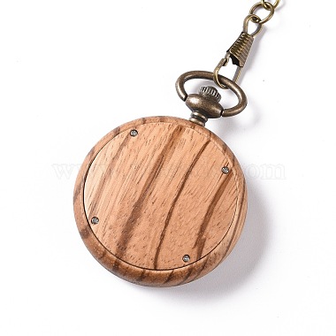 Montre de poche en bois de zèbre avec gourmette en laiton et clips(WACH-D017-F01-AB)-3