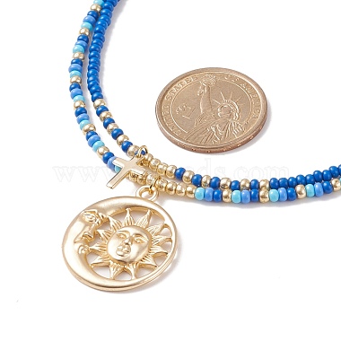 2Pcs 2 Style Stainless Steel Cross & Moon and Sun Pendants Necklaces Set(NJEW-JN03938)-4