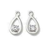 Brass Micro Pave Cubic Zirconia Teardrop Charms, Nickel Free, Real Platinum Plated, 12x6x2.5mm, Hole: 1.2mm(KK-Z136-02P)