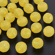 Imitation Jelly Acrylic Beads, Corrugated Beads, Round, Yellow, 14x13mm, Hole: 2.5mm, about 356pcs/500g(MACR-S373-11-E07)