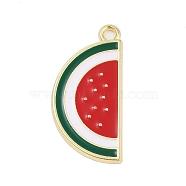 Alloy Enamel Pendants, Golden, Watermelon Charm, Red, 26x13x2mm, Hole: 1.8mm(FIND-K020-21D-G)