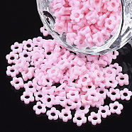 Handmade Polymer Clay Cabochons, Flower, Pink, 4~5x4~5x1.5mm, Hole: 2mm, about 27775pcs/500g(CLAY-S091-042B)