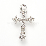 Alloy Rhinestones Pendants, Cross, Platinum, 26x15x3mm, Hole: 2mm(ALRI-Q093-85P)