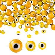 3 Strands 3 Style Handmade Evil Eye Lampwork Round Bead Strands, Yellow, 6~10mm, Hole: 1mm, about 39~65pcs/strand, 14.17~14.96 inch(36~38cm), 1 strand/style(LAMP-LS0001-12G)