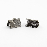 Iron Ribbon Crimp Ends, Gunmetal, about 7mm long, 10mm wide, hole: 2mm(E143Y-B)