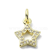 Brass Micro Pave Clear Cubic Zirconia Charms, Star, 11.5x9.5x2mm, Hole: 3mm(KK-H475-59G-12)