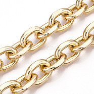 Aluminum Faceted Cable Chains, Diamond Cut Oval Link Chains, Unwelded, Light Gold, 17.5x13x3.5mm(CHA-N003-31KCG)