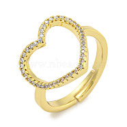 Heart Rack Plating Brass Micro Pave Cubic Zirconia Heart Adjustable Rings for Women, Cadmium Free & Lead Free, Long-Lasting Plated, Real 18K Gold Plated, US Size 6 1/4(16.7mm)(RJEW-F162-12G)