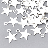 Iron Charms, Nickel Free, Star, Silver Color Plated, 10x8x0.5mm, Hole: 1mm(X-IFIN-T007-18S-NF)