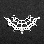 201 Stainless Steel Chandelier Components Links, 9 Loop & 18 Hole Links, Laser Cut, Spider Web Shape, Stainless Steel Color, 21x39.5x1mm, Hole: 1.6mm(STAS-R111-LA106)