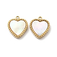 304 Stainless Steel Pave Shell Heart Charms, Real 14K Gold Plated, 14x12x2.5mm, Hole: 1.6mm(STAS-L022-205G)