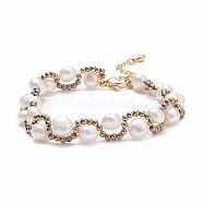 Natural Pearl & Glass Braided Beaded Bracelet, Wire Wrap Jewelry for Women, Floral White, 6-7/8~7-3/8 inch(17.6~18.8cm)(BJEW-JB08091-01)