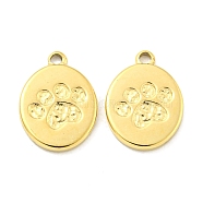 PVD Vacuum Plating 304 Stainless Steel Charms, Oval with Paw Print Charms, Real 18K Gold Plated, 14x10x1.4mm, Hole: 1.4mm(STAS-L278-053G)