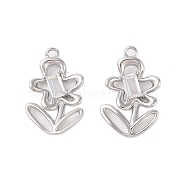 Brass Glass Pendants, Flower Charm, Platinum, Clear, 19x12x2.5mm, Hole: 1.2mm(KK-N254-50A-P)