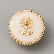 Alloy Enamel Buttons, 1-Hole, Flat Round with Rose Pattern, White, 17.5x8.5mm, Hole: 2mm(BUTT-WH0029-12A-01KCG)