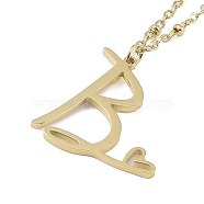 304 Stainless Steel Pendant Necklaces, Letter Charms, Letter B, 16.22 inch(41.2cm), Pendant: 24.5x21.5x1.3mm(NJEW-H029-02G-B)