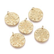 Ion Plating(IP) 304 Stainless Steel Pendants, with Jump Rings, Textured, Double Sided Pattern, Flat Round with Angel, Golden, 16x2mm, Hole: 2.6mm(STAS-F256-005G)