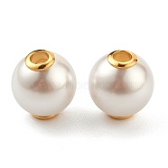 Plastic Imitation Pearl Beads, with Golden Plated 304 Stainless Steel Cores, Round, White, 12x13mm, Hole: 3.5mm(STAS-Z009-01A-G)