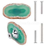 Natural Dyed Agate Drawer Knobs, Anomaly Shaped Drawer Pulls Handle, with Alloy Pedestal, Iron Screws, for Home, Cabinet, Cupboard and Dresser, Platinum, Sea Green, 51.5~61.5x32~37x18~19mm, Hole: 4.2mm, Screws: 6x42mm, Pin: 4mm, 6x27mm, Pin: 4mm(FIND-WH0053-63P-01)