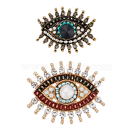 AHADERMAKER 2Pcs 2 Style Rhinestone Horse Eye Lapel Pin, Zinc Alloy Evil Eye Lucky Brooch for Backpack Clothes, Mixed Color, 19~33x25~41x9~10mm, 1Pc/style(JEWB-GA0001-17)