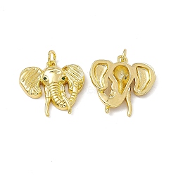 Rack Plating Brass Micro Pave Cubic Zirconia Pendants, with Jump Ring Cadmium Free & Lead Free, Long-Lasting Plated, Elephant Head Charm, Real 18K Gold Plated, 18.5x19x4mm, Hole: 3.6mm(ZIRC-I061-07G)