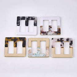 Aluminum & Cellulose Acetate(Resin) Buckles, Square, Mixed Color, 47x47x4.5~5mm, Hole: 31x13mm(ALUM-S016-07)