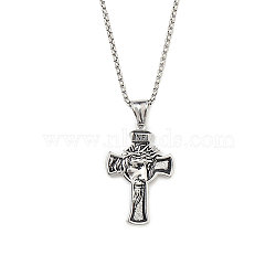 201 Stainless Steel Pendant Necklaces, Cross, Antique Silver, 23.62 inch(60cm)(NJEW-C034-39C-AS)