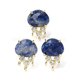 Brass Micro Pave Cubic Zirconia Stud Earring Findings with Natural Sodalite, Jellyfish, Facted, Rack Plating, 19.5x13mm, Hole: 1.8mm, Pin: 0.8x12.5mm(KK-Z096-05G-11)