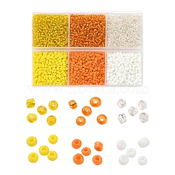 4500Pcs 6 Style 12/0 Glass Seed Beads, Silver Lined & Opaque Colours, Round Hole Beads, Yellow, 2mm, Hole: 1mm, 750pcs/color(SEED-YW0001-27A)