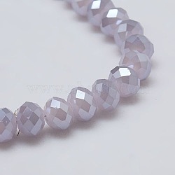 1 Strand Electroplate Imitation Jade Glass Beads Strands, Full Rainbow Plated, Faceted, Rondelle, Medium Purple, 6x4mm, Hole: 1mm, about 87~90pcs/strand, 18.5 inch(X-EGLA-J047-6x4mm-F05)