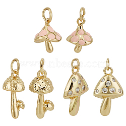 12Pcs 3 Styles Brass Micro Pave Cubic Zirconia Pendants, with Jump Rings, Cadmium Free & Lead Free, Mushroom Charms, Real 18K Gold Plated, 12~21x8~12x4~8.5mm, Hole: 3~4.5mm, 4pcs/style(KK-GO0002-24)
